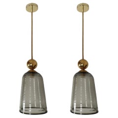 Murano glass/brass pendant ceiling lights, Mid Century Modern - a pair Vintage Murano glass/brass pendant ceiling lights, Mid Century Modern - a pair