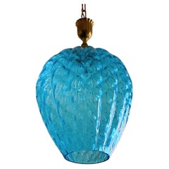Murano Glass Brass Pendant Lamp Atributed to Fontana Arte, Italy, 1950s