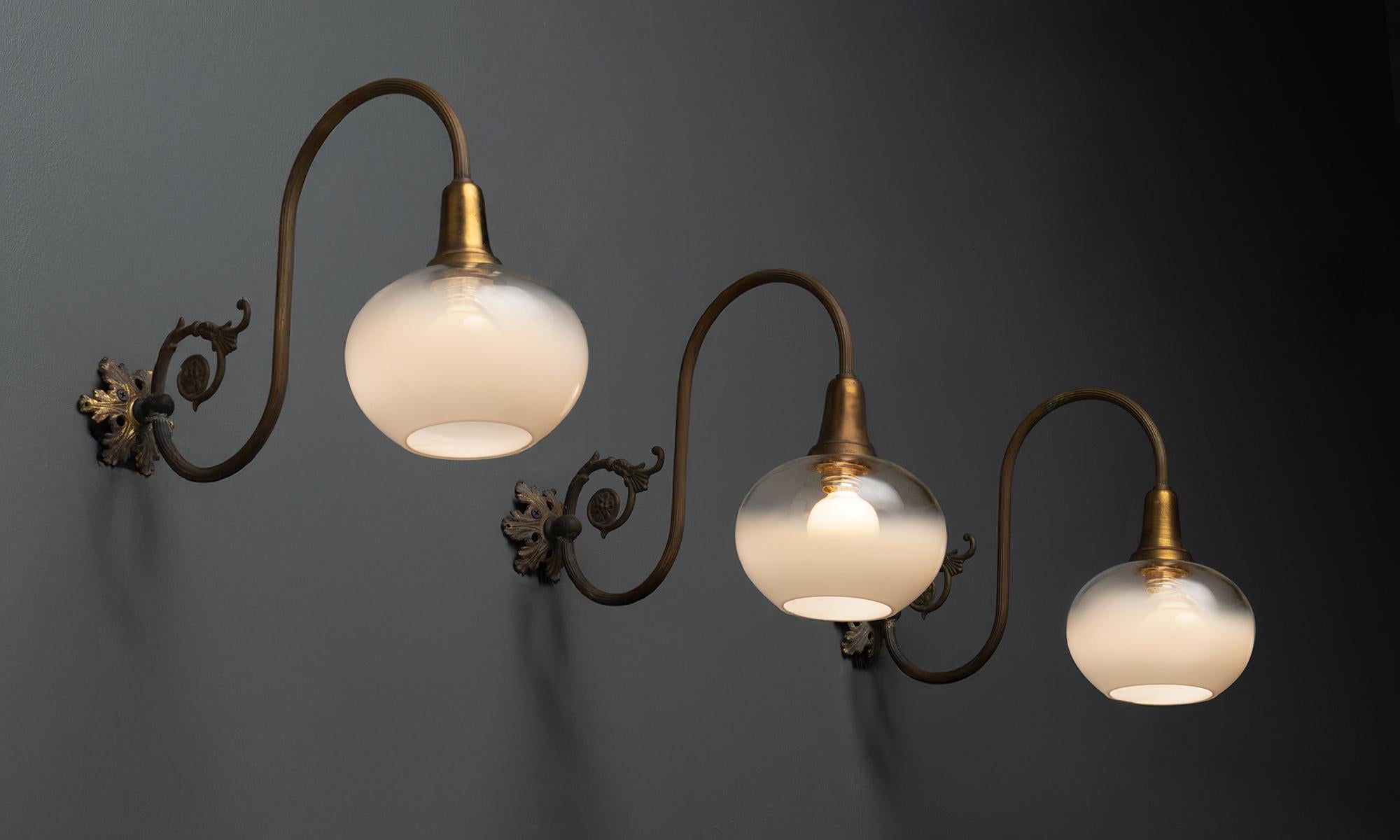 Italian Murano Glass & Brass Sconces, Italy circa 1950