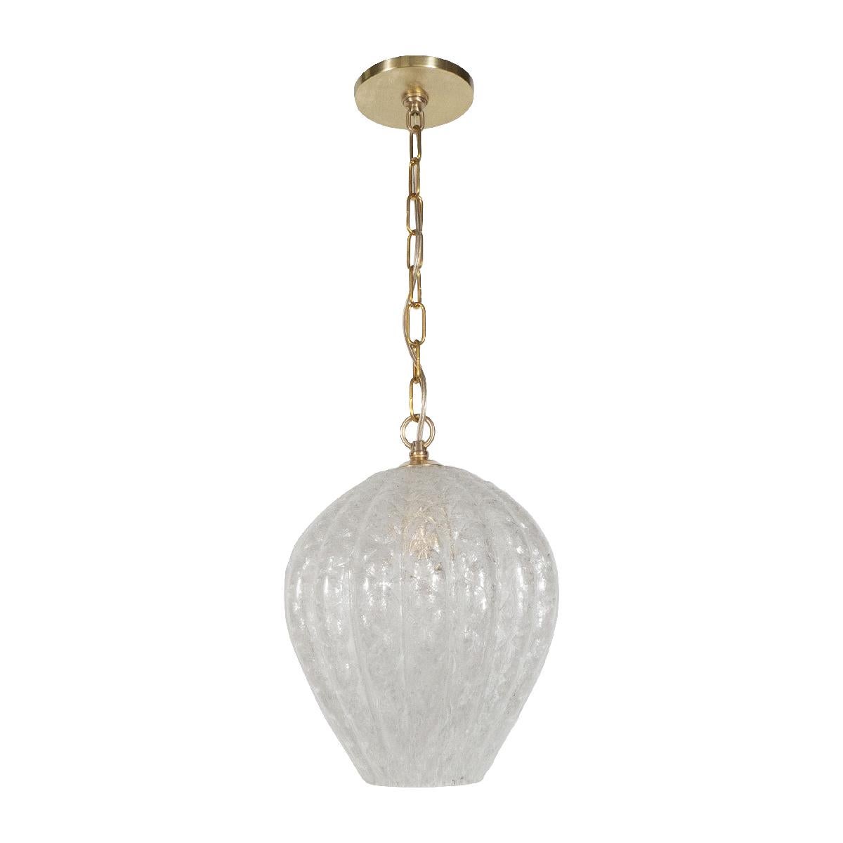Fluted and frosted Murano glass bulb form pendant ceiling fixture. Measured without chain.
