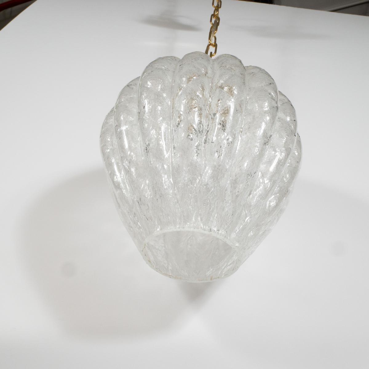 Brass Murano Glass Bulb Form Pendant Fixture For Sale