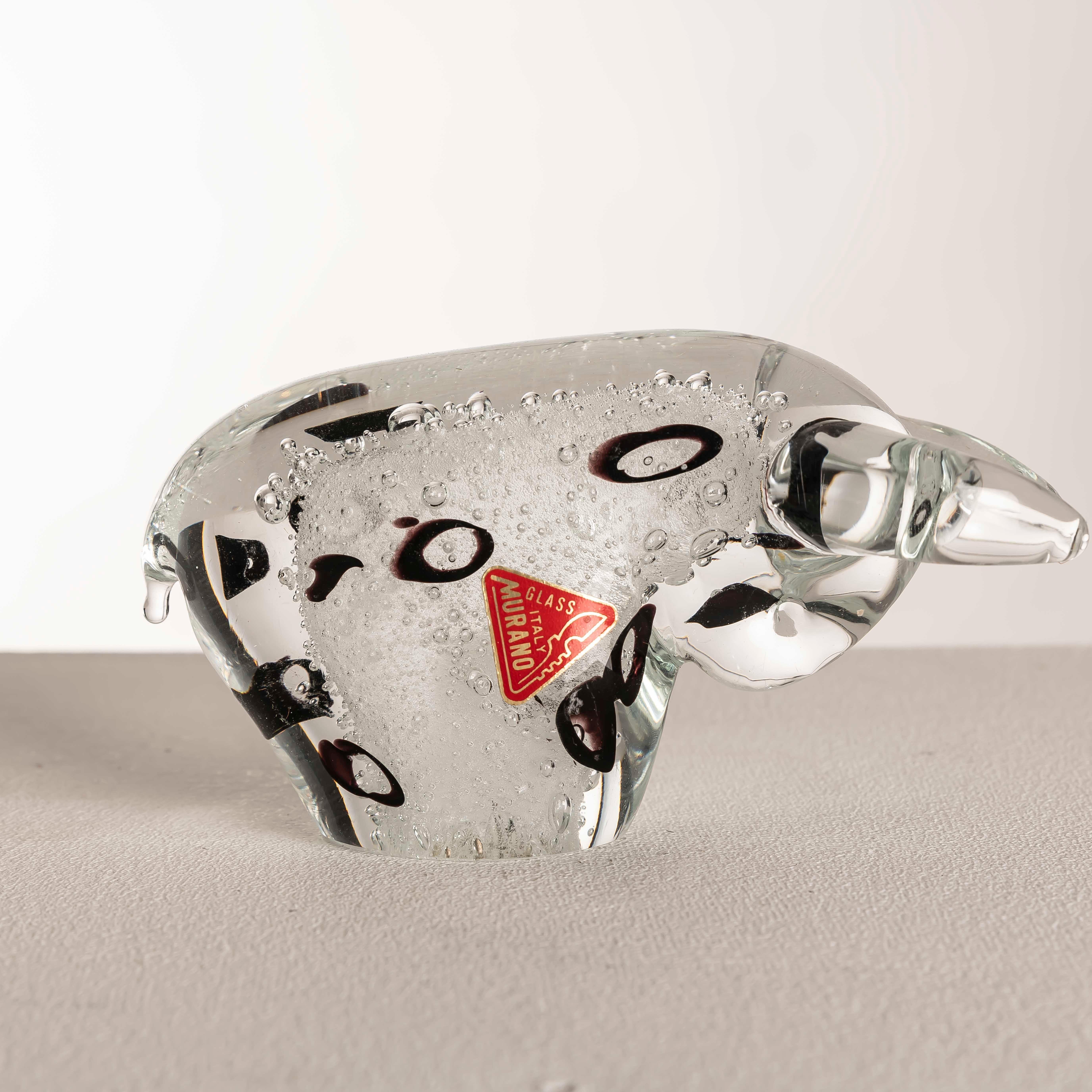 Scultura di toro in vetro di Murano con etichetta originale, Italia, circa anni '60 in vendita 3