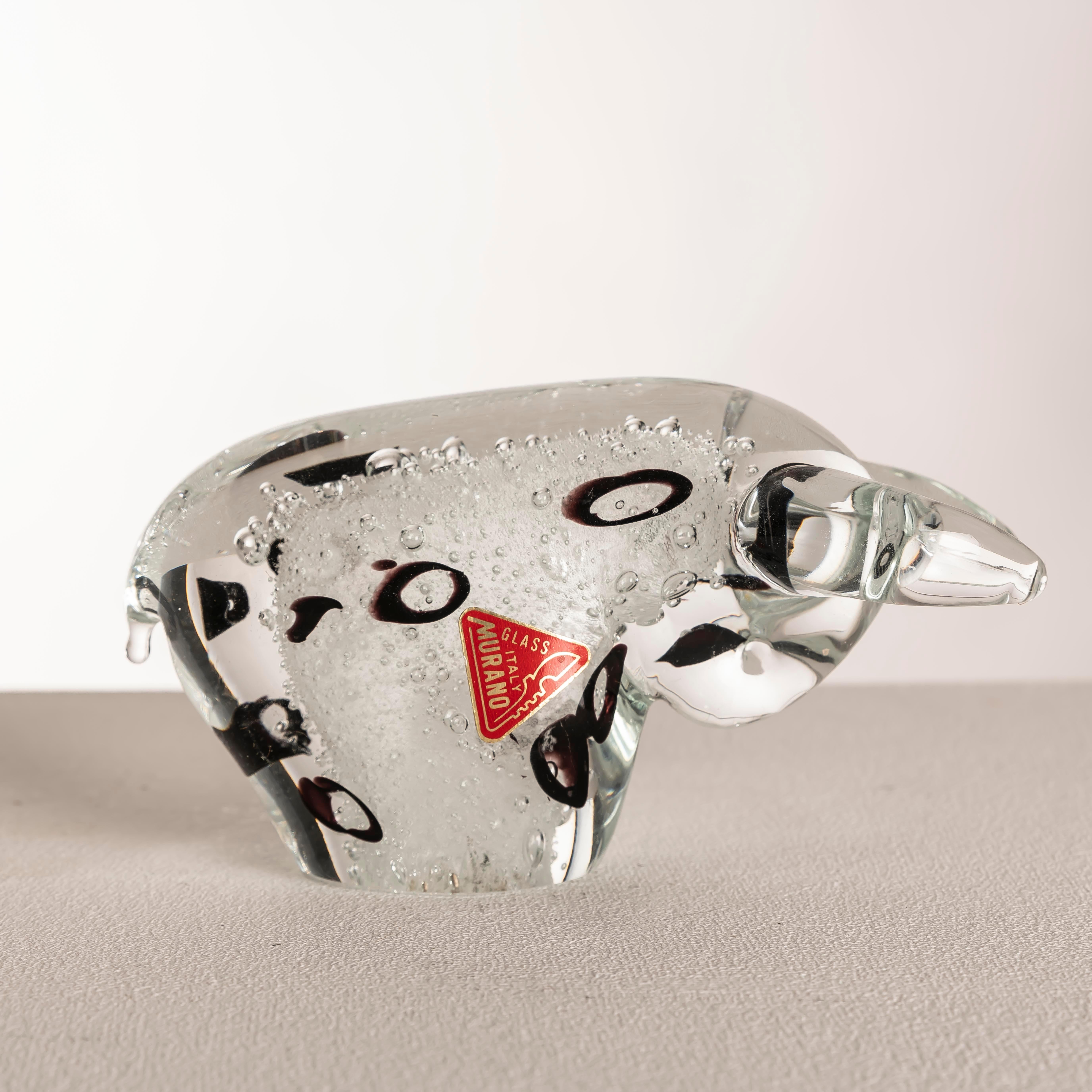 Scultura di toro in vetro di Murano con etichetta originale, Italia, circa anni '60 in vendita 4