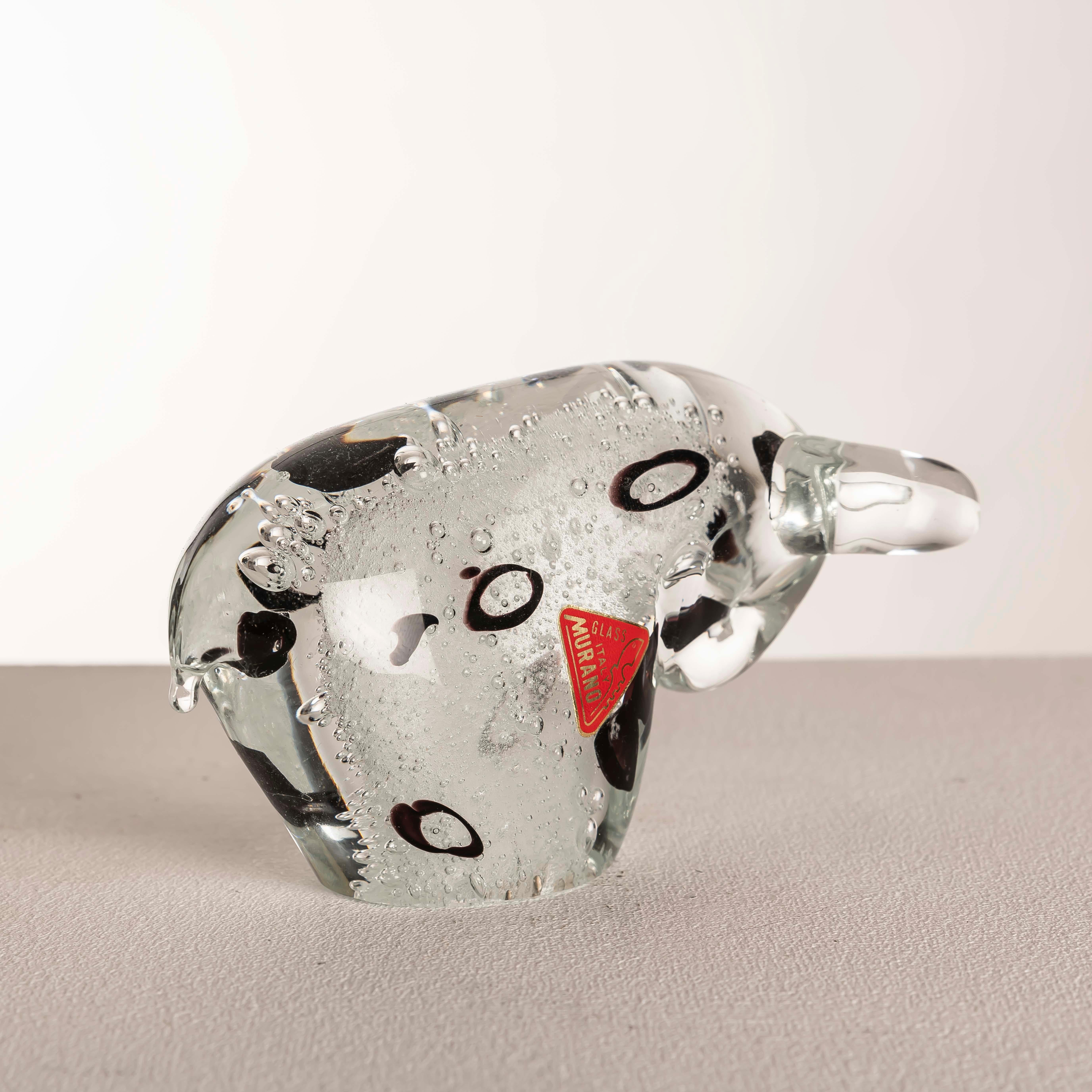 Italiano Scultura di toro in vetro di Murano con etichetta originale, Italia, circa anni '60 in vendita