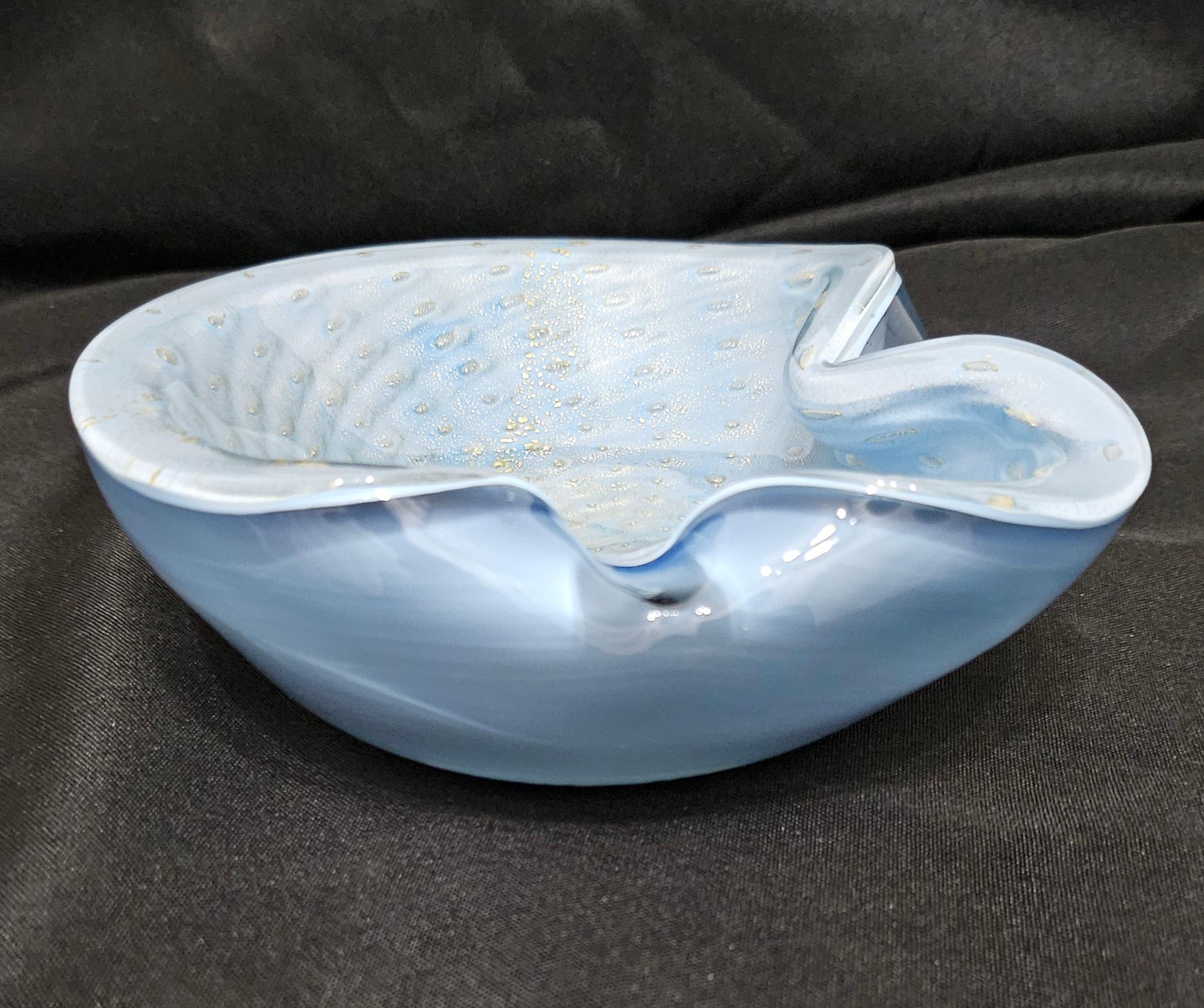 Alfredo Barbini Murano Glas Bullicante Schale / Vide Poche, Blau mit Gold Polveri im Zustand „Gut“ in Warrenton, OR