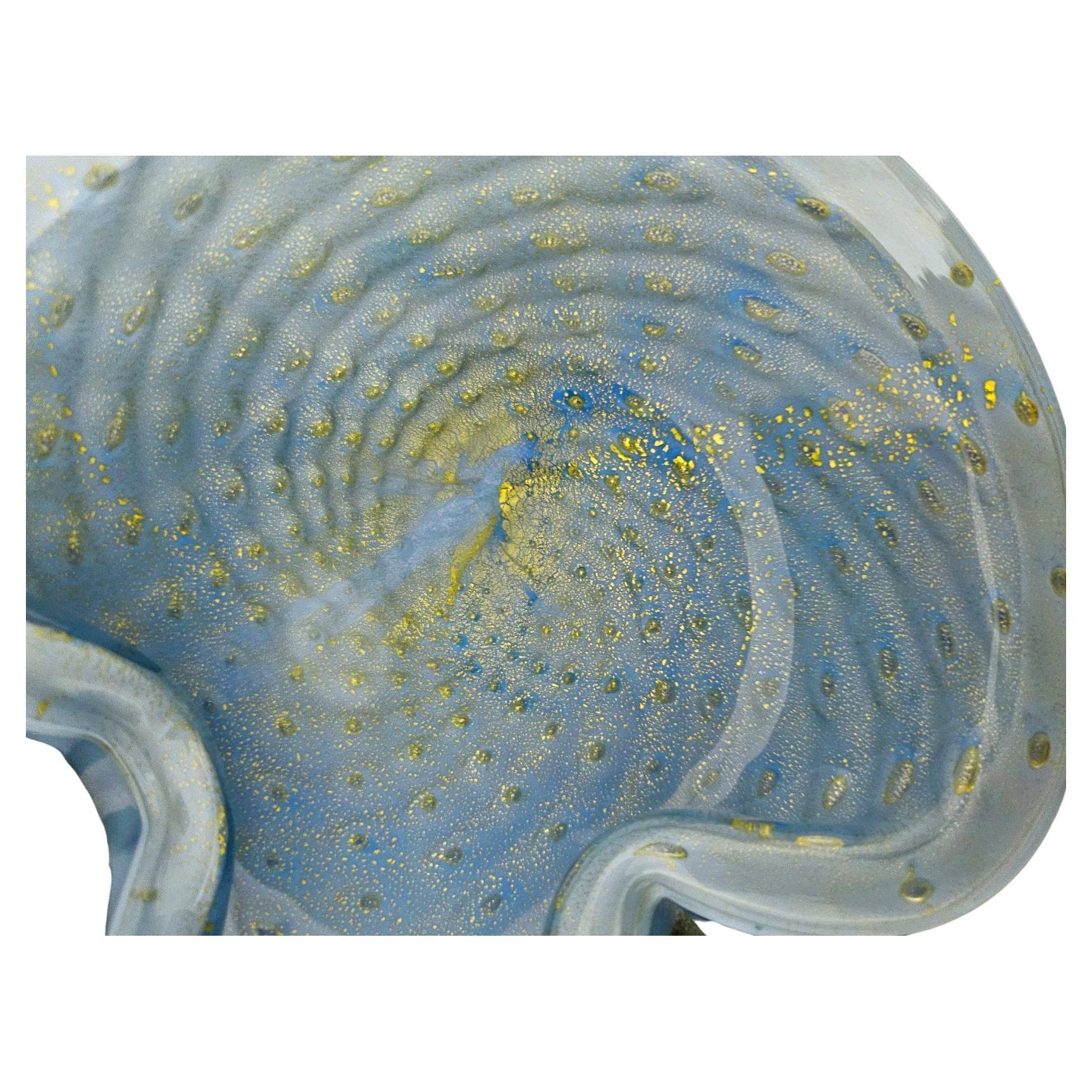 Murano Glass Bullicante Bowl / Vide Poche with Gold Polveri, Alfredo Barbini  For Sale