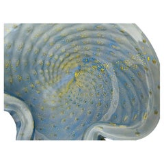 Alfredo Barbini Murano Glass Bullicante Bowl / Vide Poche, Blue w/ Gold Polveri