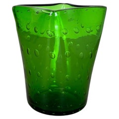 Jarrón de cristal de Murano Bullicante Burbuja "Verde" Elemento Concha Murano, Italia, años 70