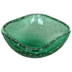 Vintage Murano Glass Bullicante "Green" Bowl Element Shell Ashtray Murano, Italy, 1970s