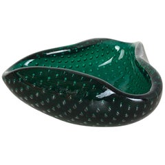 Retro Murano Glass Bullicante "Green" Bowl Element Shell Ashtray Murano, Italy, 1970s