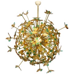 XL Size Green, Amber Murano Glass Butterfly Sputnik Chandelier