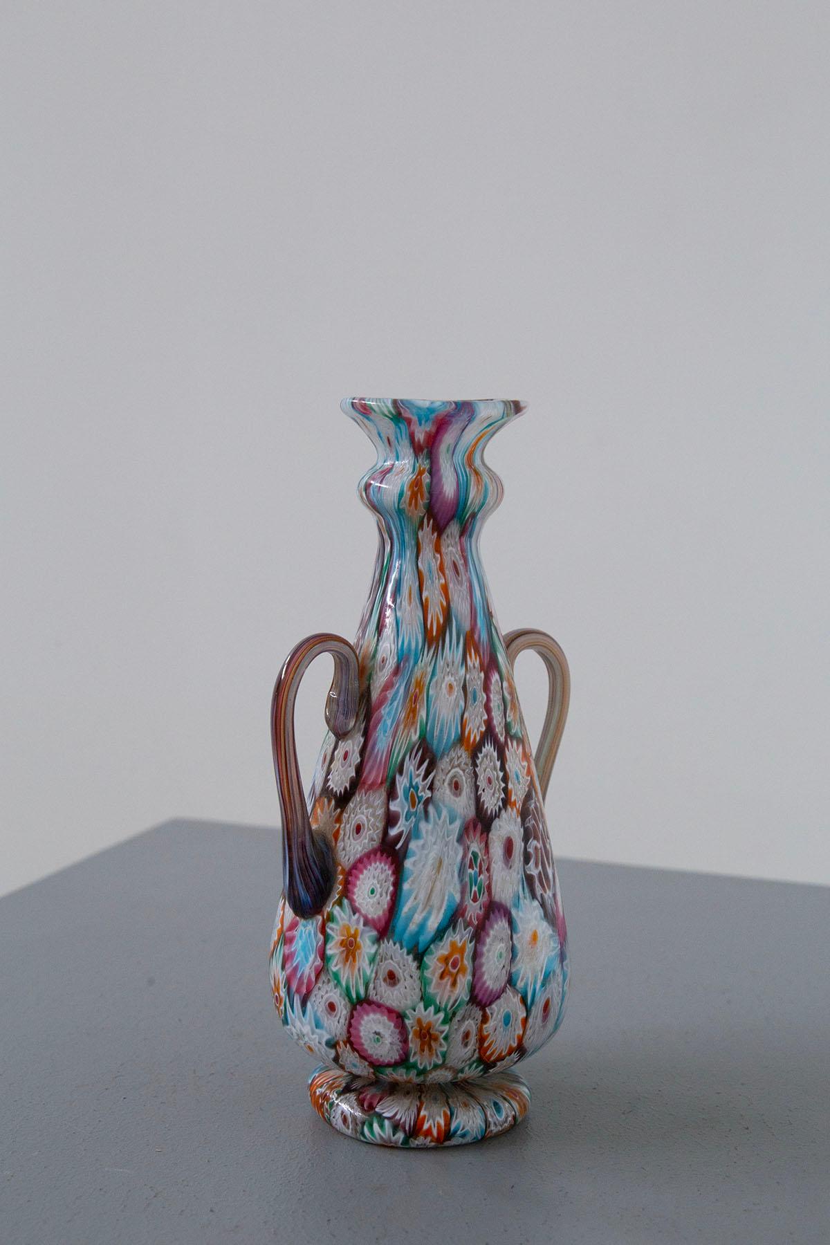 Italian Murano Glass by Fratelli Toso Millefiori vase Multicoloured For Sale