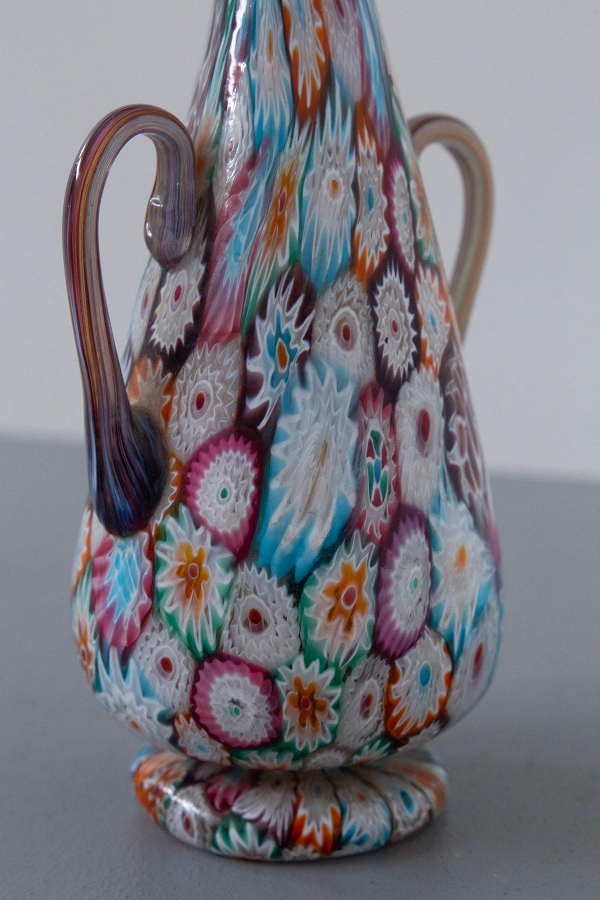 Début du 20ème siècle Vase Millefiori multicolore de Murano par Fratelli Toso en vente