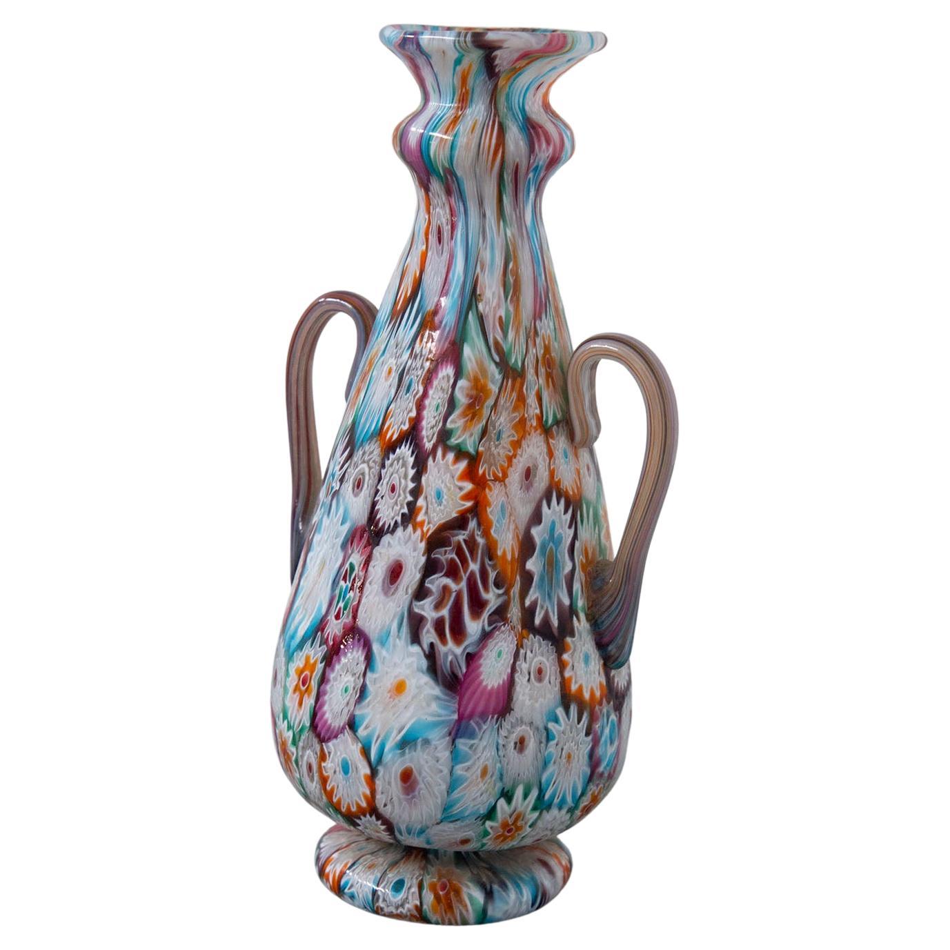 Vase Millefiori multicolore de Murano par Fratelli Toso en vente