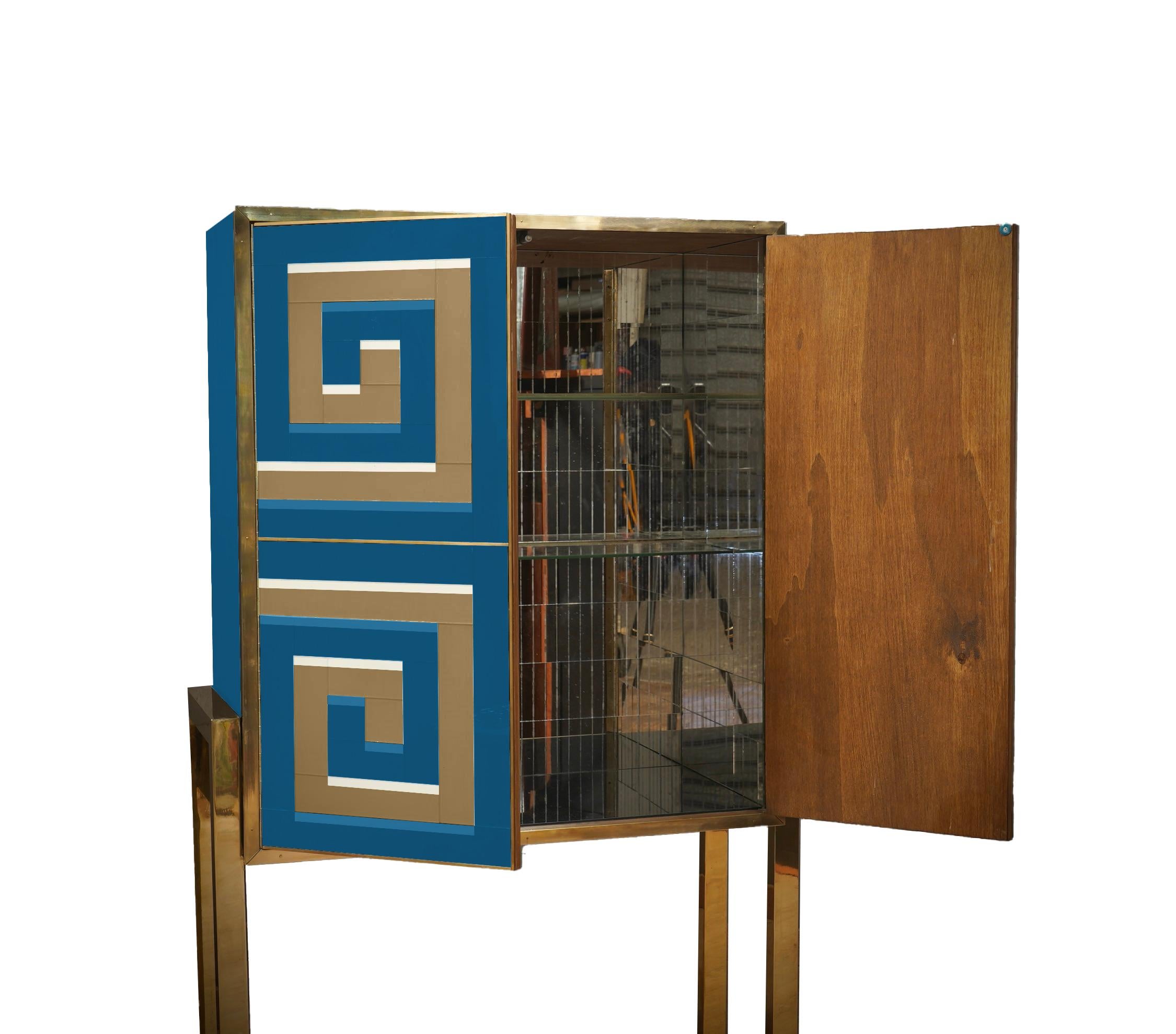 Gabinete de cristal de Murano 3D Efecto óptico azul y oro justfurnituress diseñador Moderno en venta