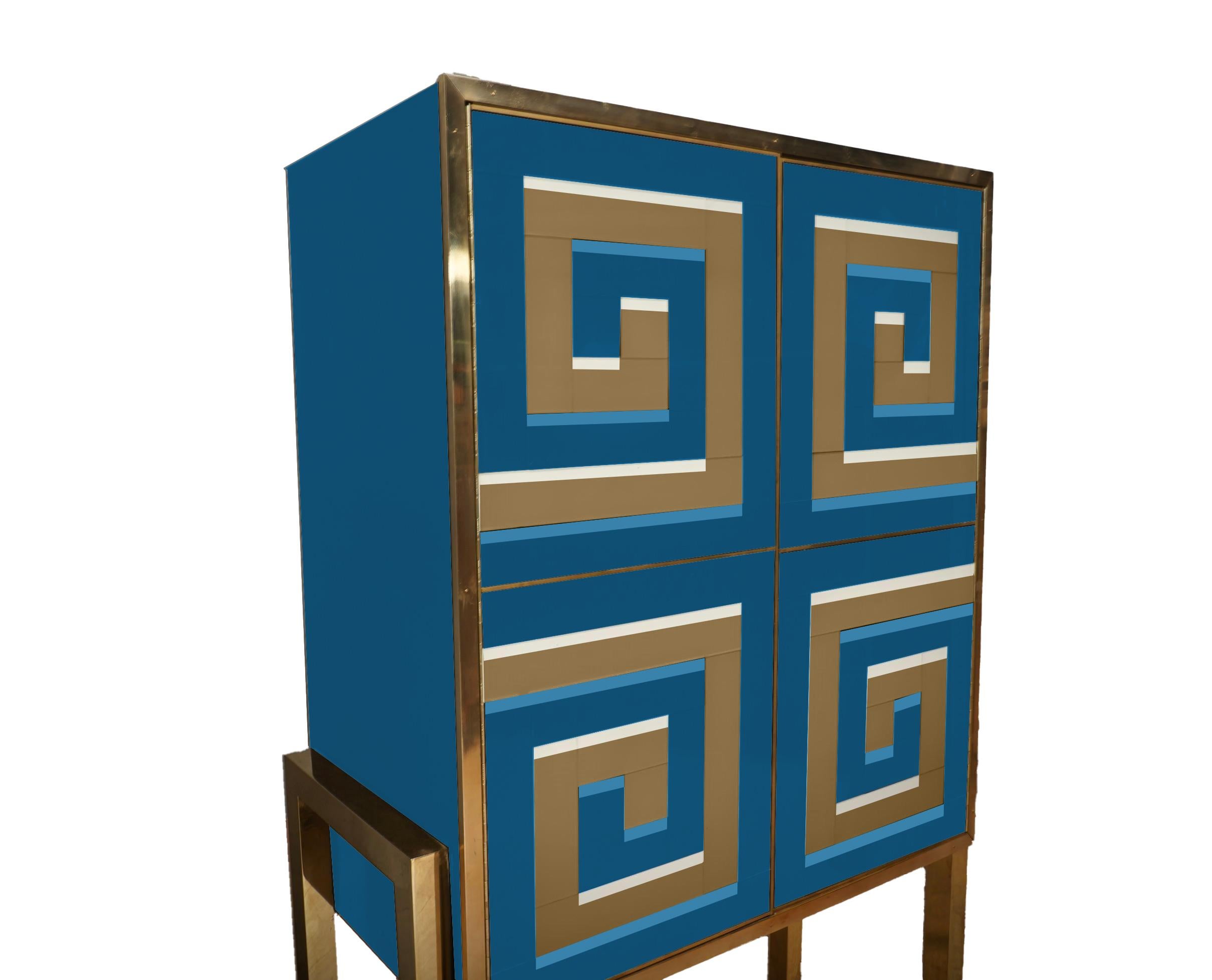 Gabinete de cristal de Murano 3D Efecto óptico azul y oro justfurnituress diseñador Italian en venta