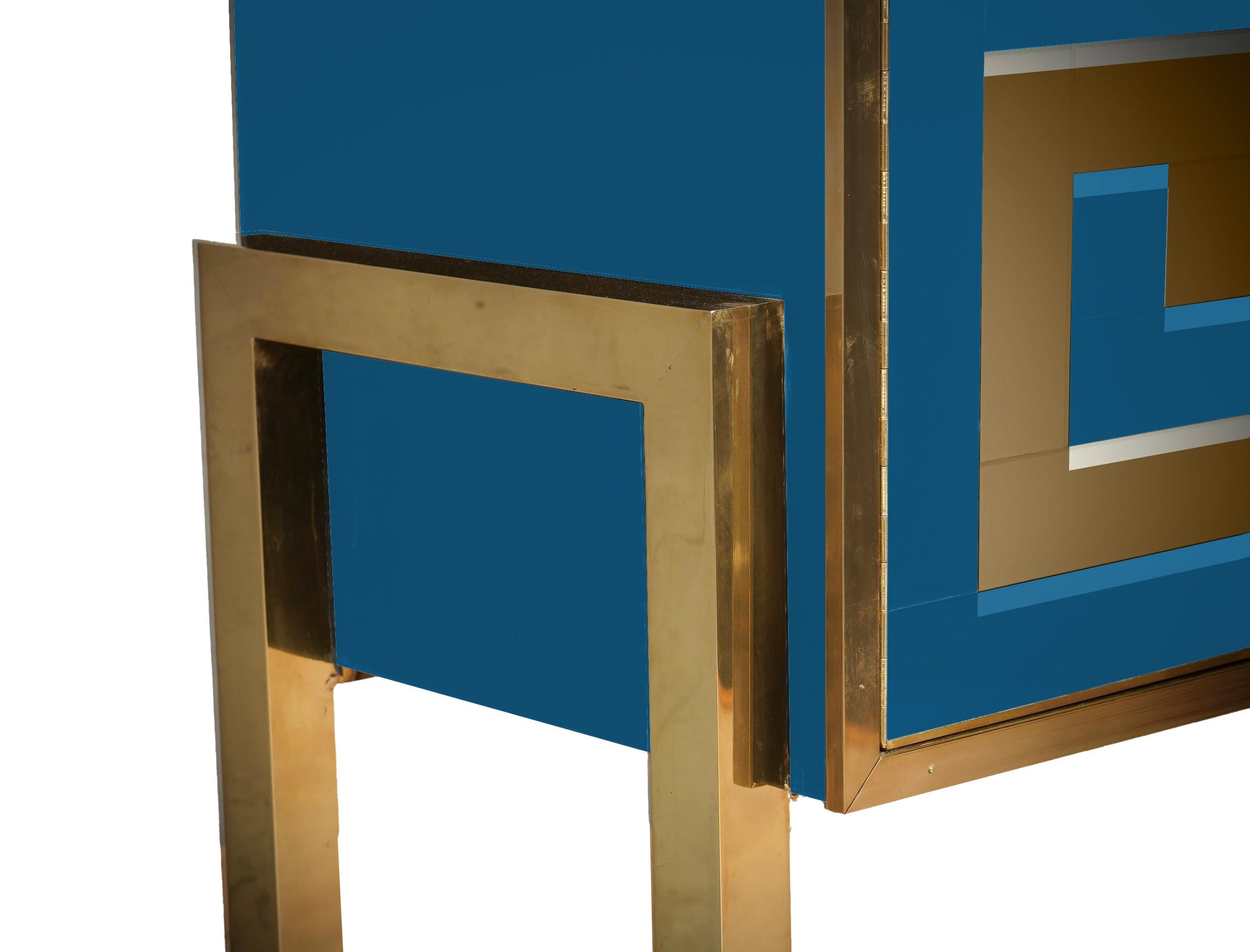 Gabinete de cristal de Murano 3D Efecto óptico azul y oro justfurnituress diseñador Biselado en venta
