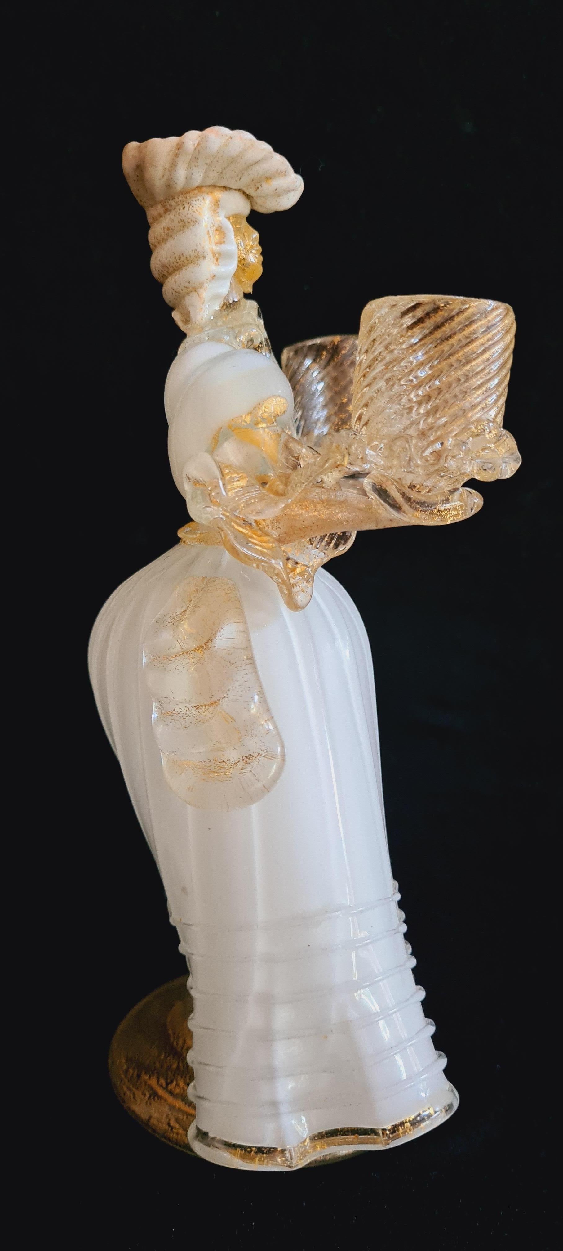Antique Murano Glass Candleholder Figurine with Gold Leaf, Vetri Salviati For Sale 2