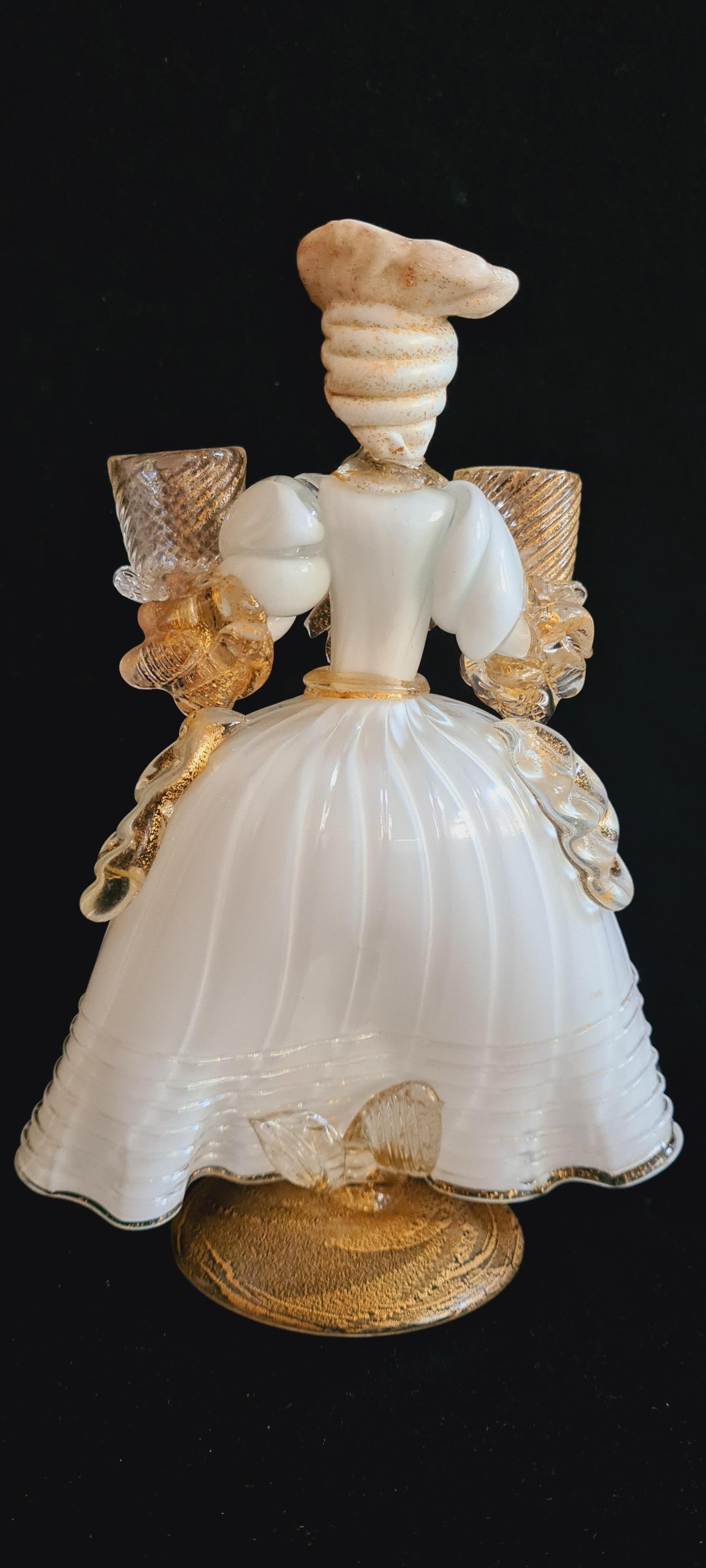 Antique Murano Glass Candleholder Figurine with Gold Leaf, Vetri Salviati For Sale 4
