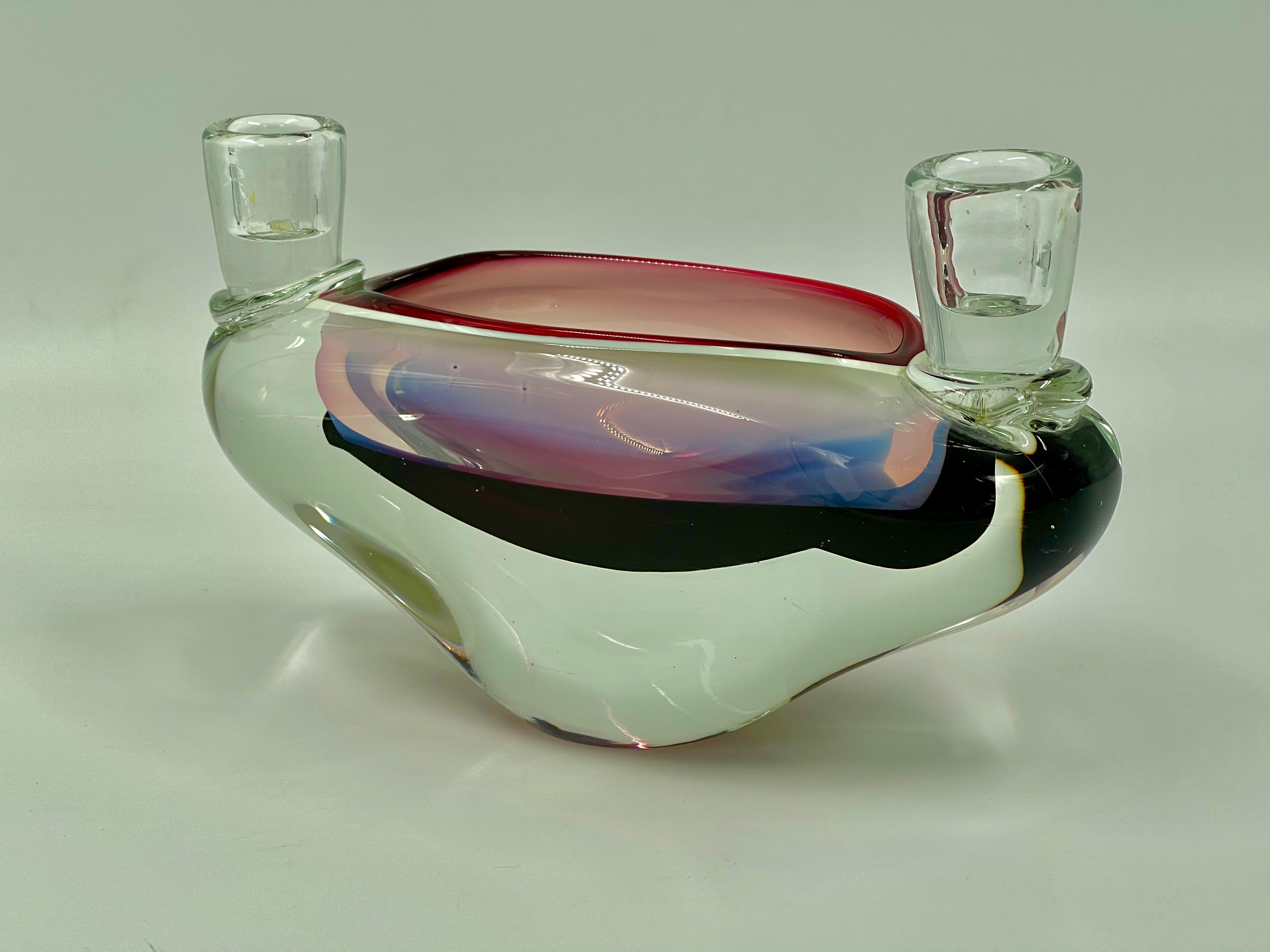 This is a vintage Czech Art Glass Candle holder designed by Josef Michael Hospodka (1/21/1923 - 8/11/1989) for the Chribska glass firm around 1950. The design of the candle holder is called 