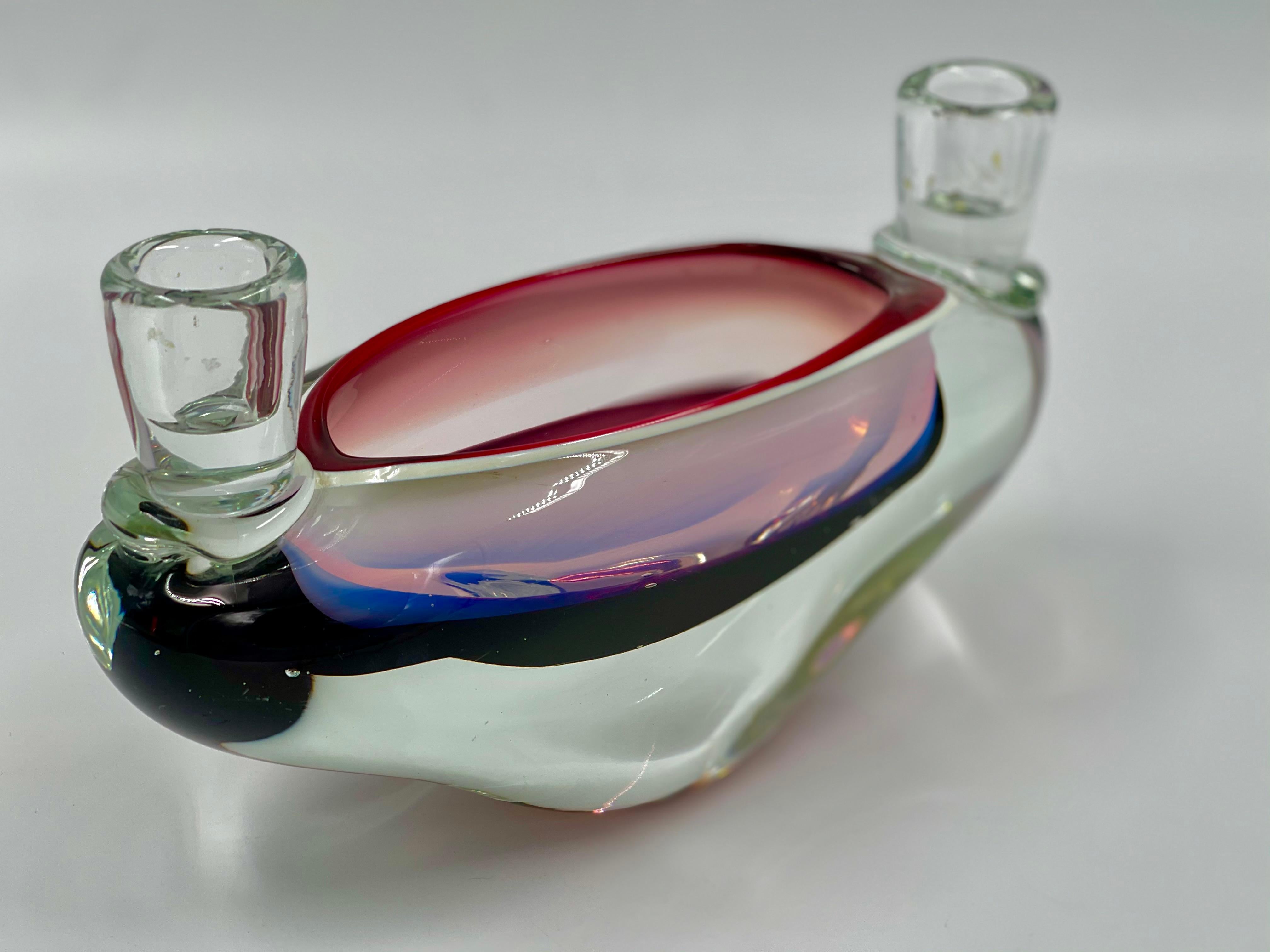 Vintage Czech Art Glass Candle holder by Josef Hospodka In Good Condition For Sale In Budapest, HU