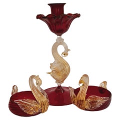 Antique Murano Glass Candleholder with Gold Leaf, Vetri Salviati