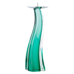 Giuliano Tosi Murano Glass Candlestick, Emerald Sommerso, Signed, 2001