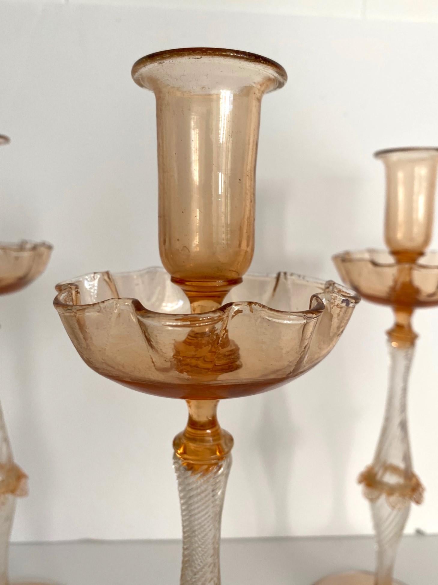 Italian Murano Glass Candlesticks Set of 3 For Sale