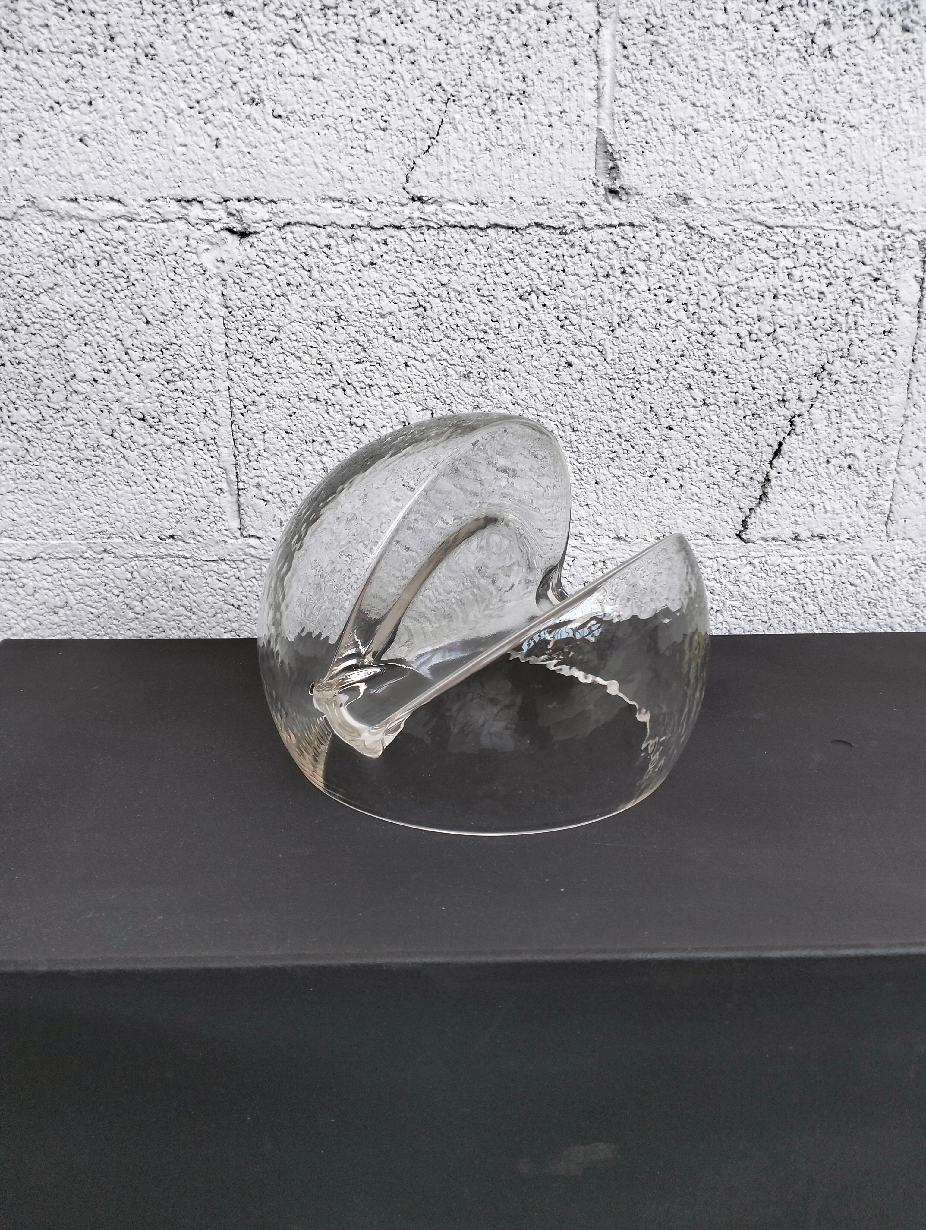 Spherical glass card holder sculpture with an oblique slot, in transparent color, crafted in pure Space Age style by Toni Zuccheri for the Murano glassworks Veart  in 1970s