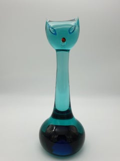 Murano Glass Cat by Gino Cenedese, Modern Green and Blue, Design Antonio Da Ros