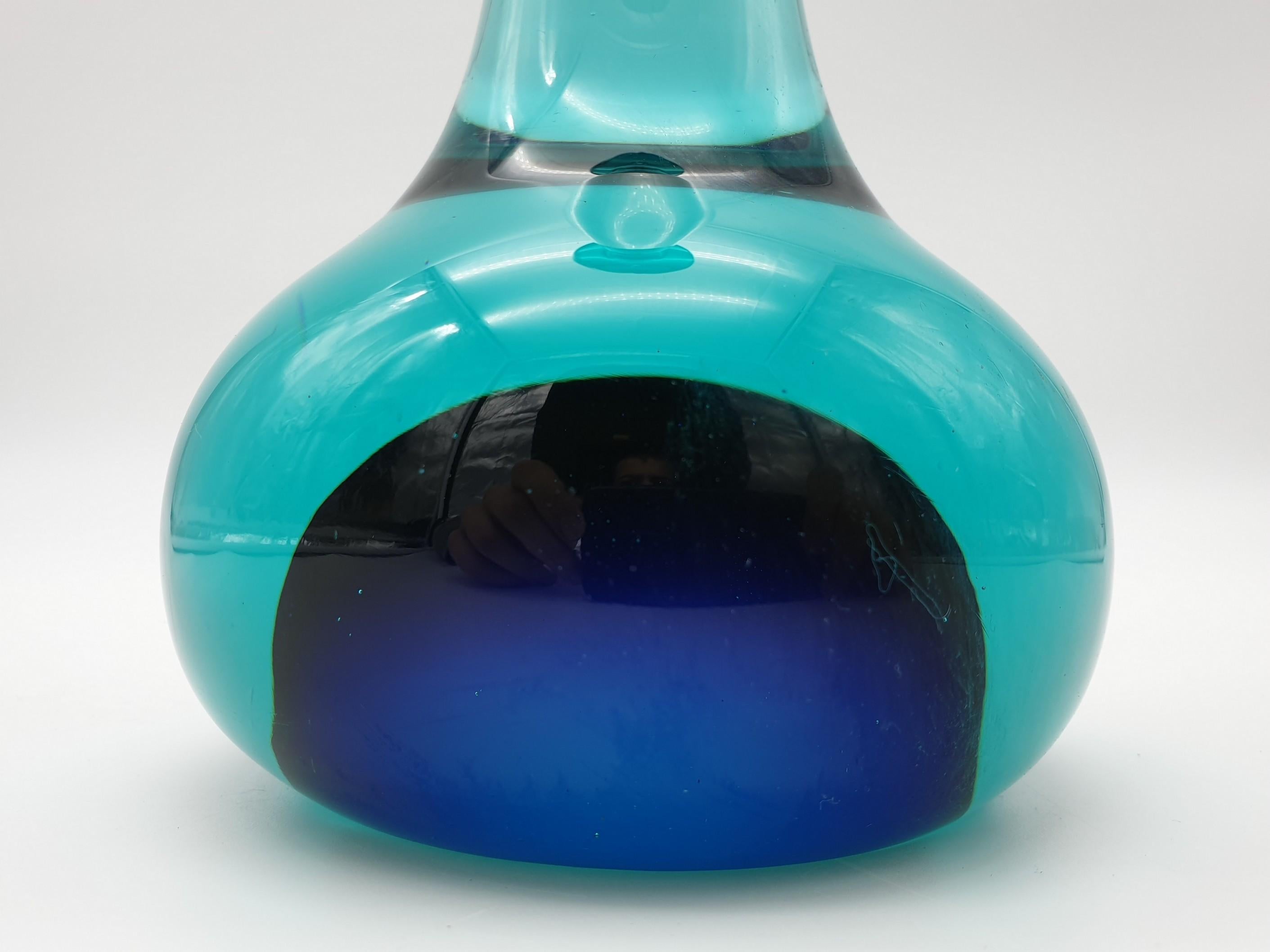 Italian Murano Glass Cat by Gino Cenedese, Modern Green and Blue, Design Antonio Da Ros For Sale