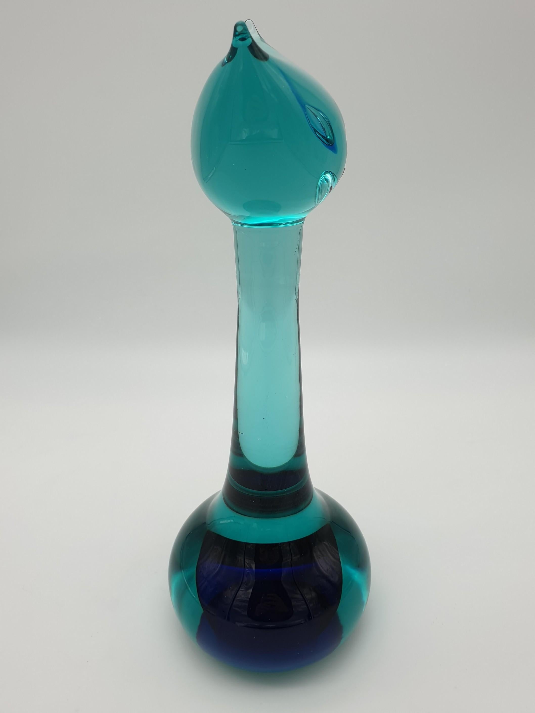 Mid-20th Century Murano Glass Cat by Gino Cenedese, Modern Green and Blue, Design Antonio Da Ros For Sale