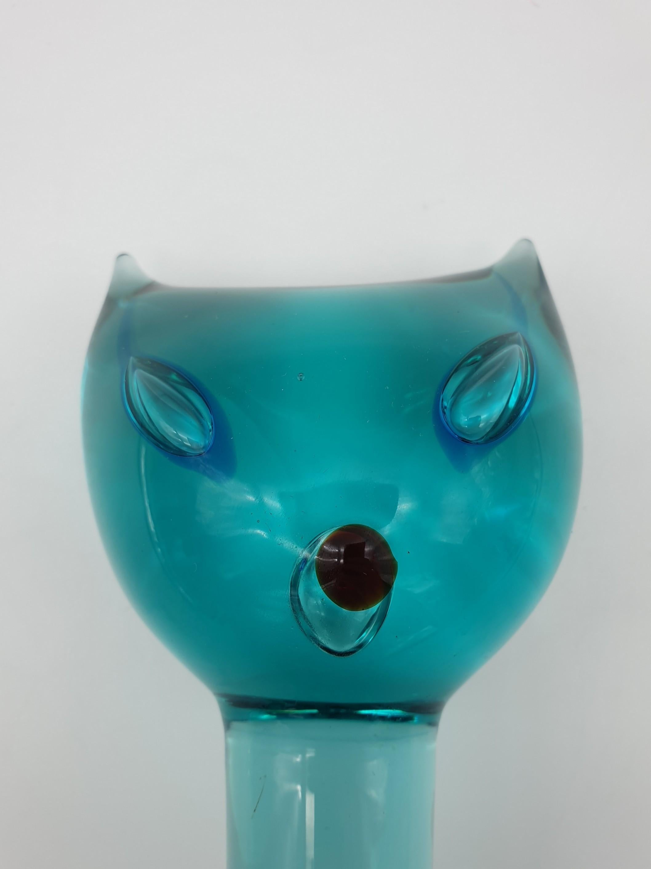 Murano Glass Cat by Gino Cenedese, Modern Green and Blue, Design Antonio Da Ros For Sale 2