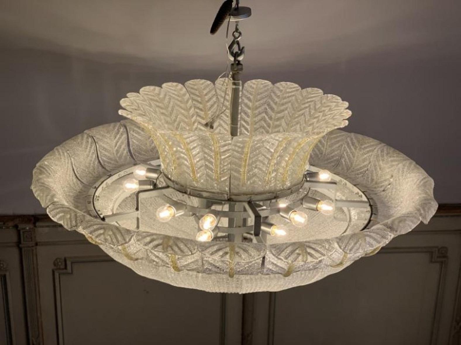 Murano glass ceiling chandelier by Barovier - Italy 1940s.