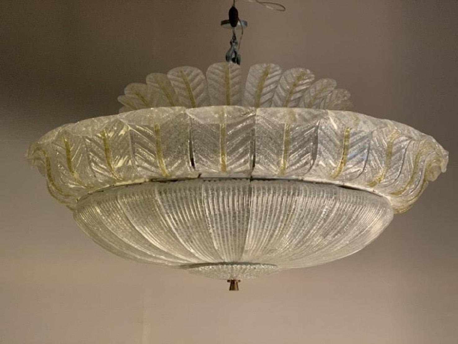 Murano Glass Ceiling Chandelier by Barovier, Italy, 1940s 1