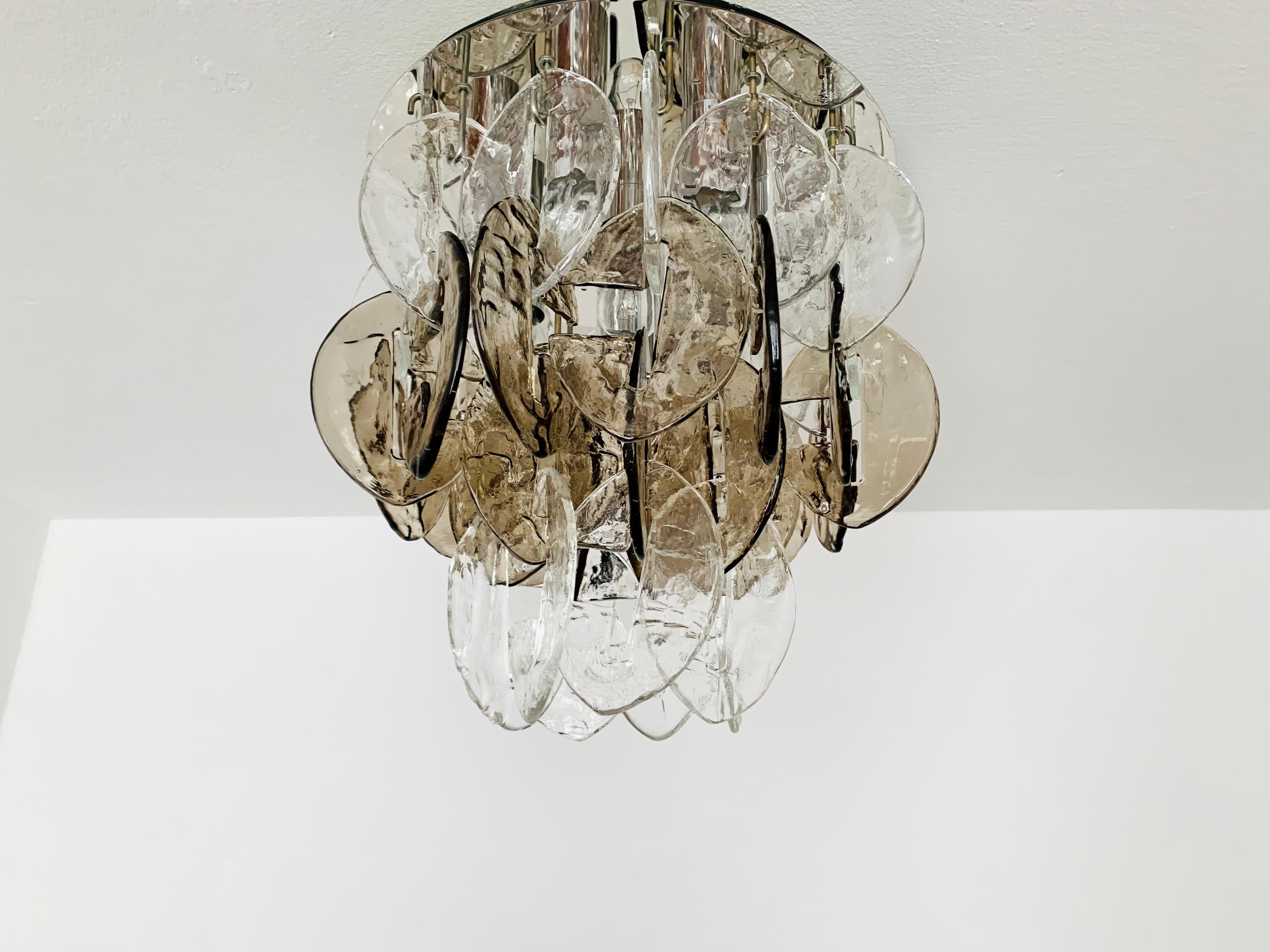 Mid-Century Modern Murano Glass Ceiling Chandelier by Carlo Nason for Kalmar For Sale