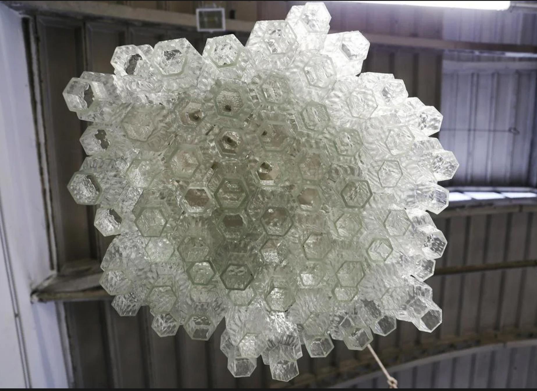 Painted Murano Glass Ceiling Lamp by Seguso, 1965