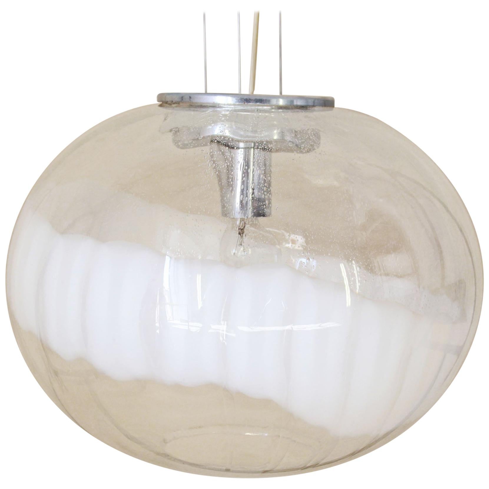 1970s Vintage Pendant Lamp in Murano Glass, White and Transparent Glass Globe