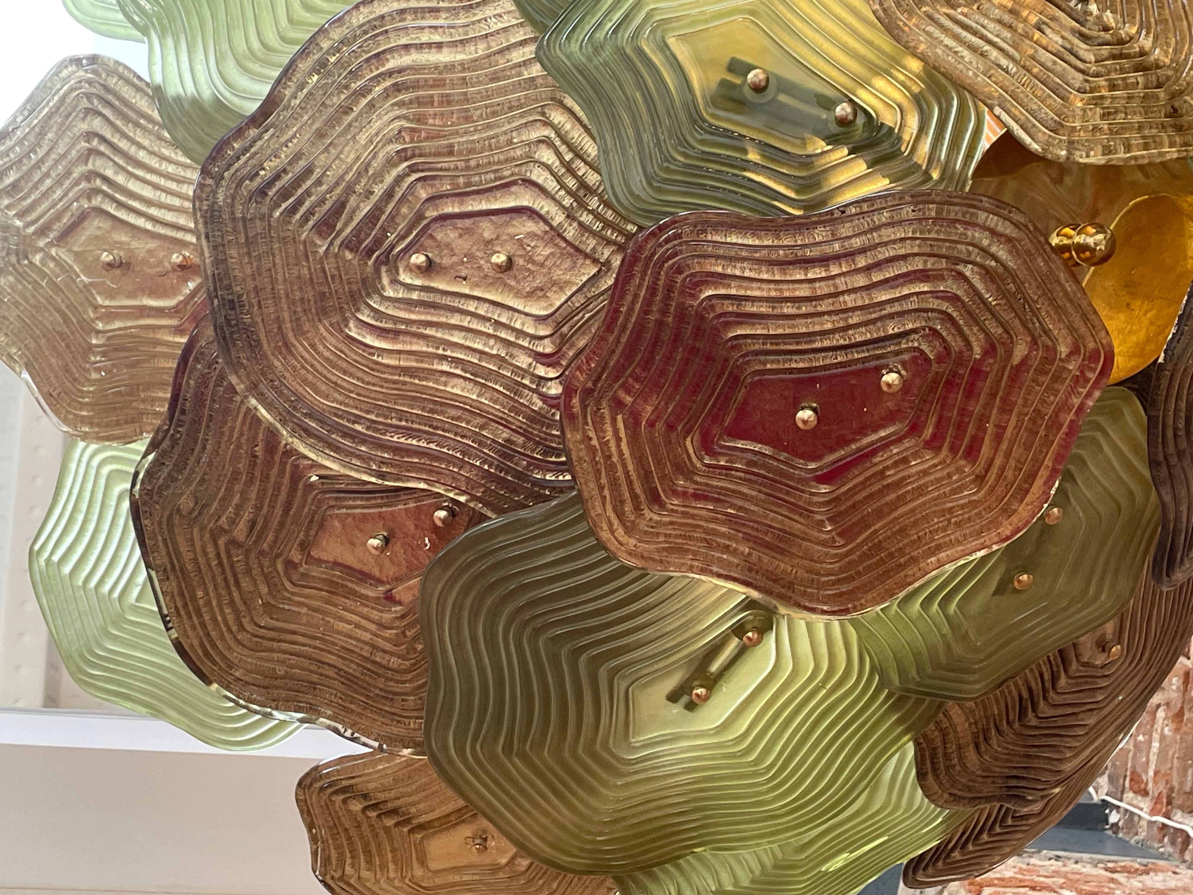 Laiton Murano Glass Ceiling Lamp, Italy. en vente