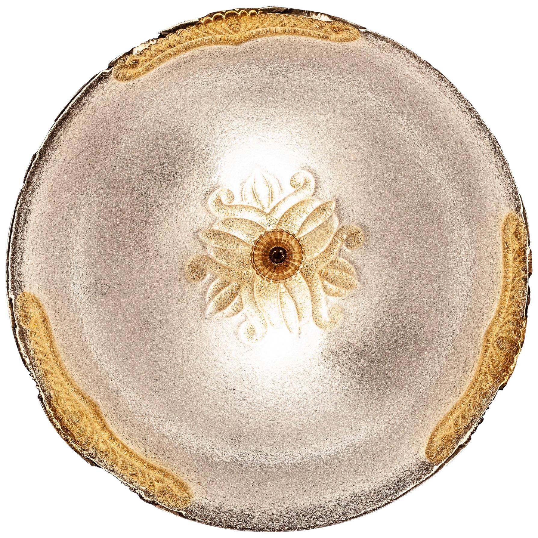 Murano Glass Ceiling Light or Flush Mount with Gold Inclusions by Barovier 1970s For Sale