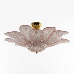 Murano Glass Ceiling Light with Pink Glass Flower-Shaped Petals.