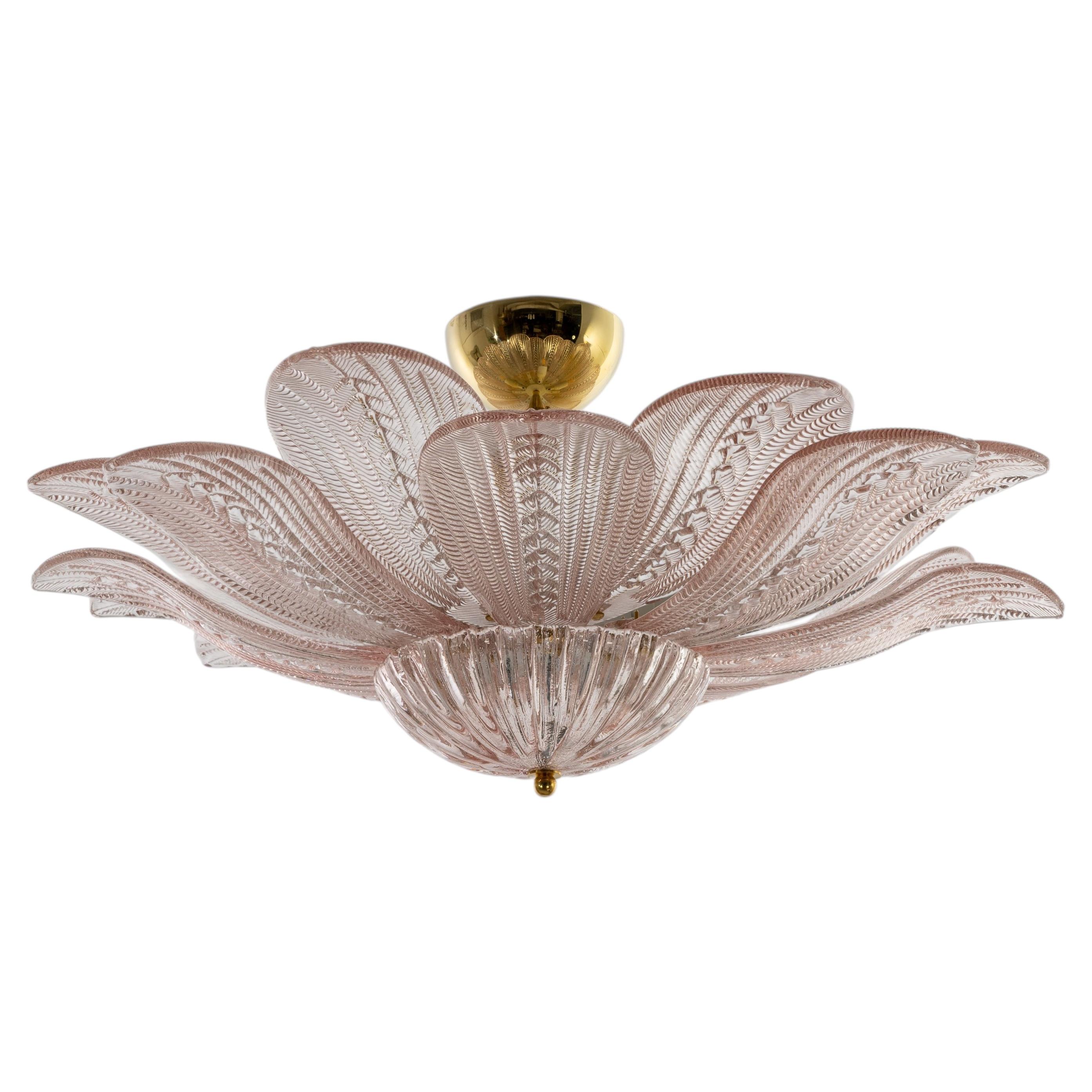 Murano Glass Ceiling Light with Pink Glass Flower-Shaped Petals.