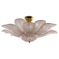 Murano Glass Ceiling Light with Pink Glass Flower-Shaped Petals.