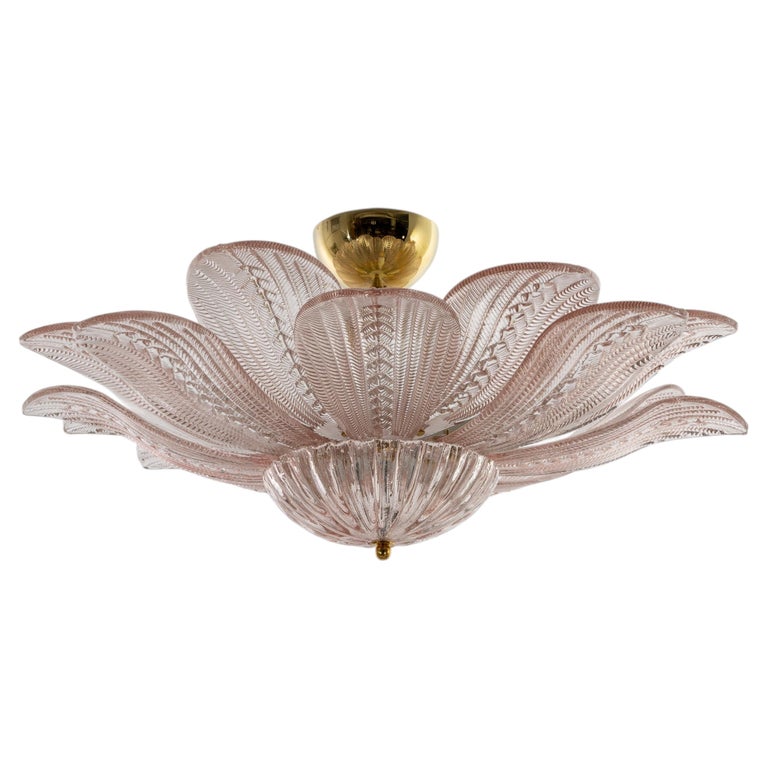 Murano Glass Ceiling Light with Pink Glass Flower-Shaped Petals.