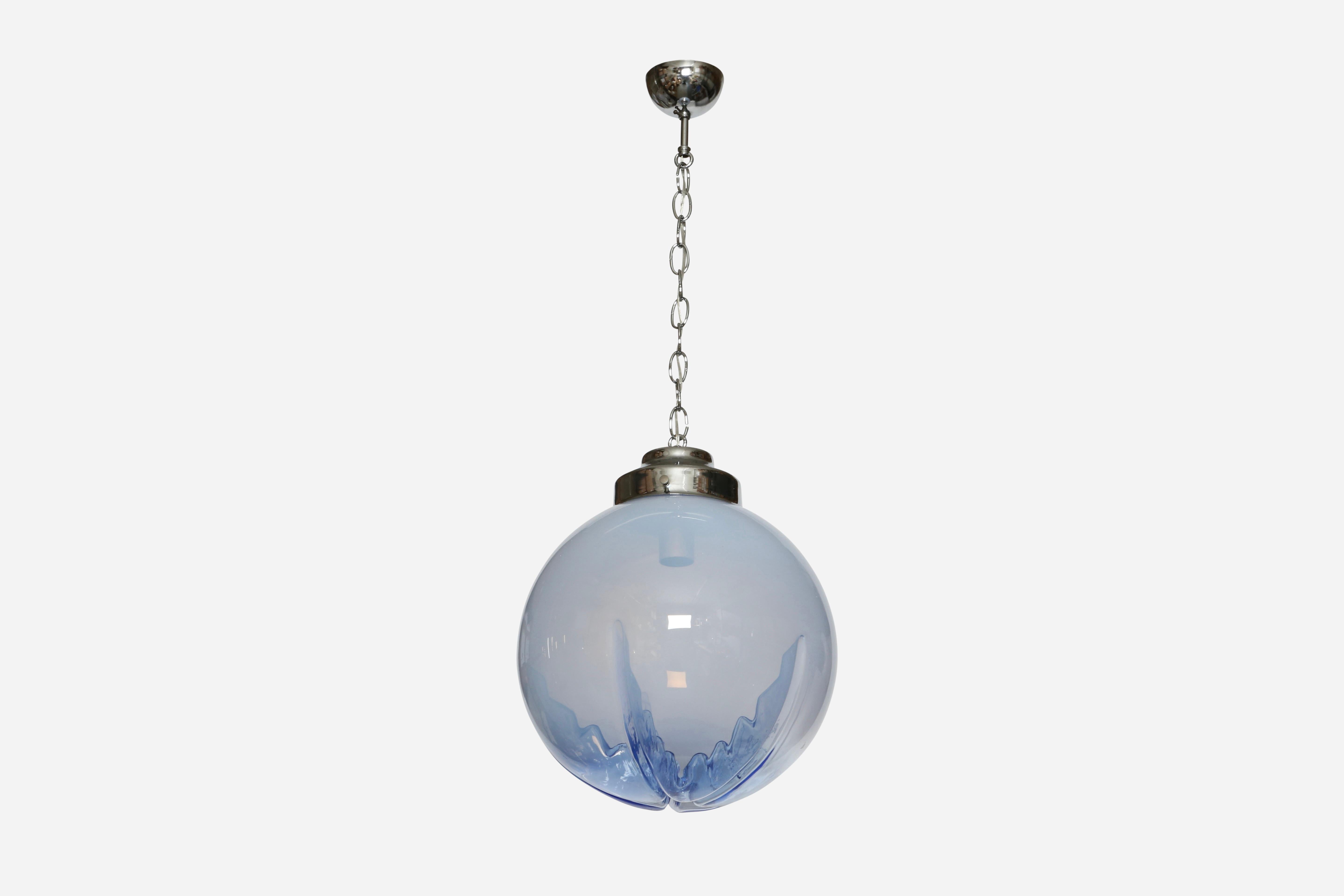 Murano ceiling pendant by Mazzega
Designed and manufactured in Italy in 1960s
Handblown glass, chrome plated metal
Height adjustable.
Takes one medium base bulb.
Complimentary US rewiring upon request.

We take pride in bringing vintage fixtures to