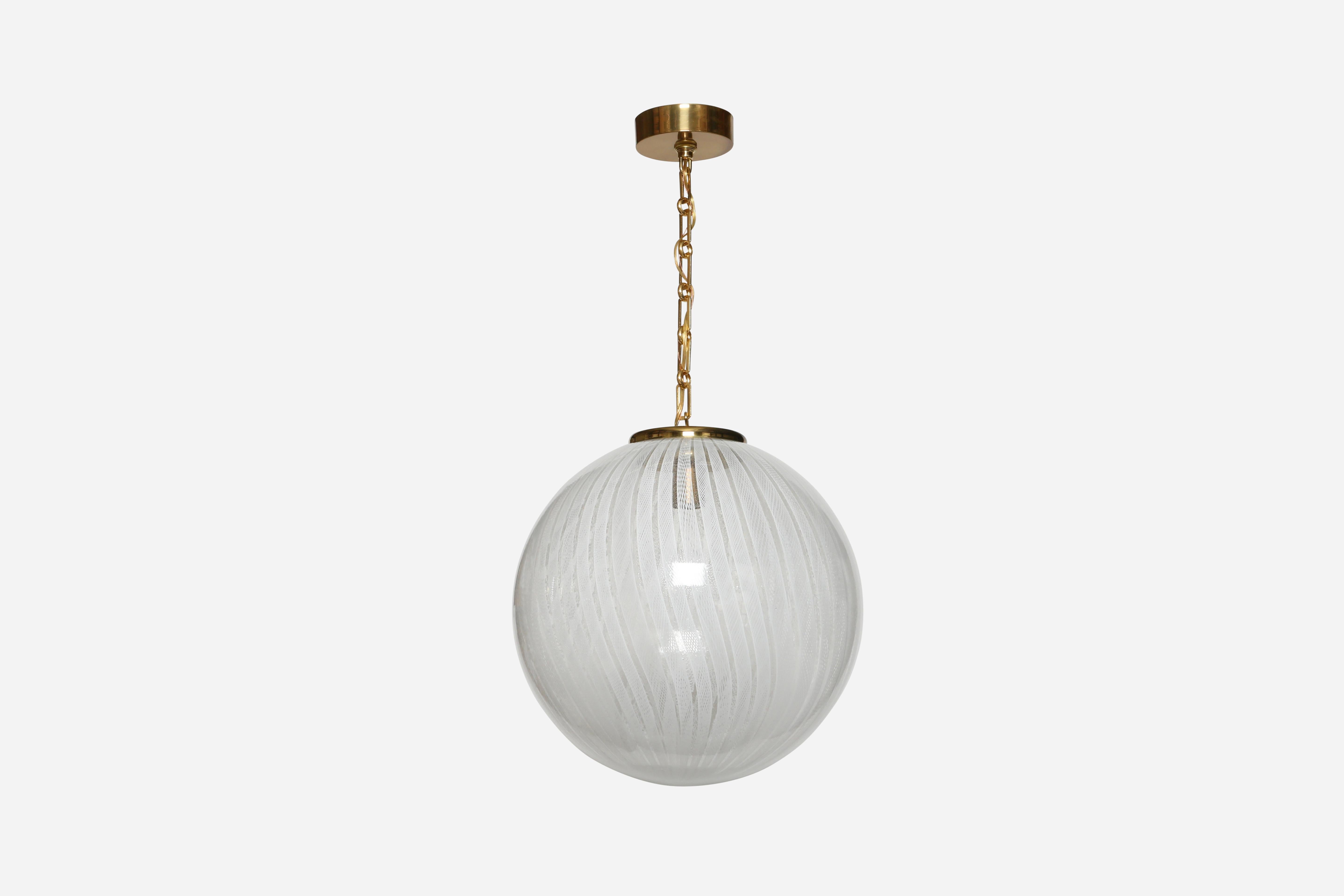 Mid-Century Modern Murano Glass Ceiling Pendant in Zanfirico Glass by Venini, Attributed For Sale