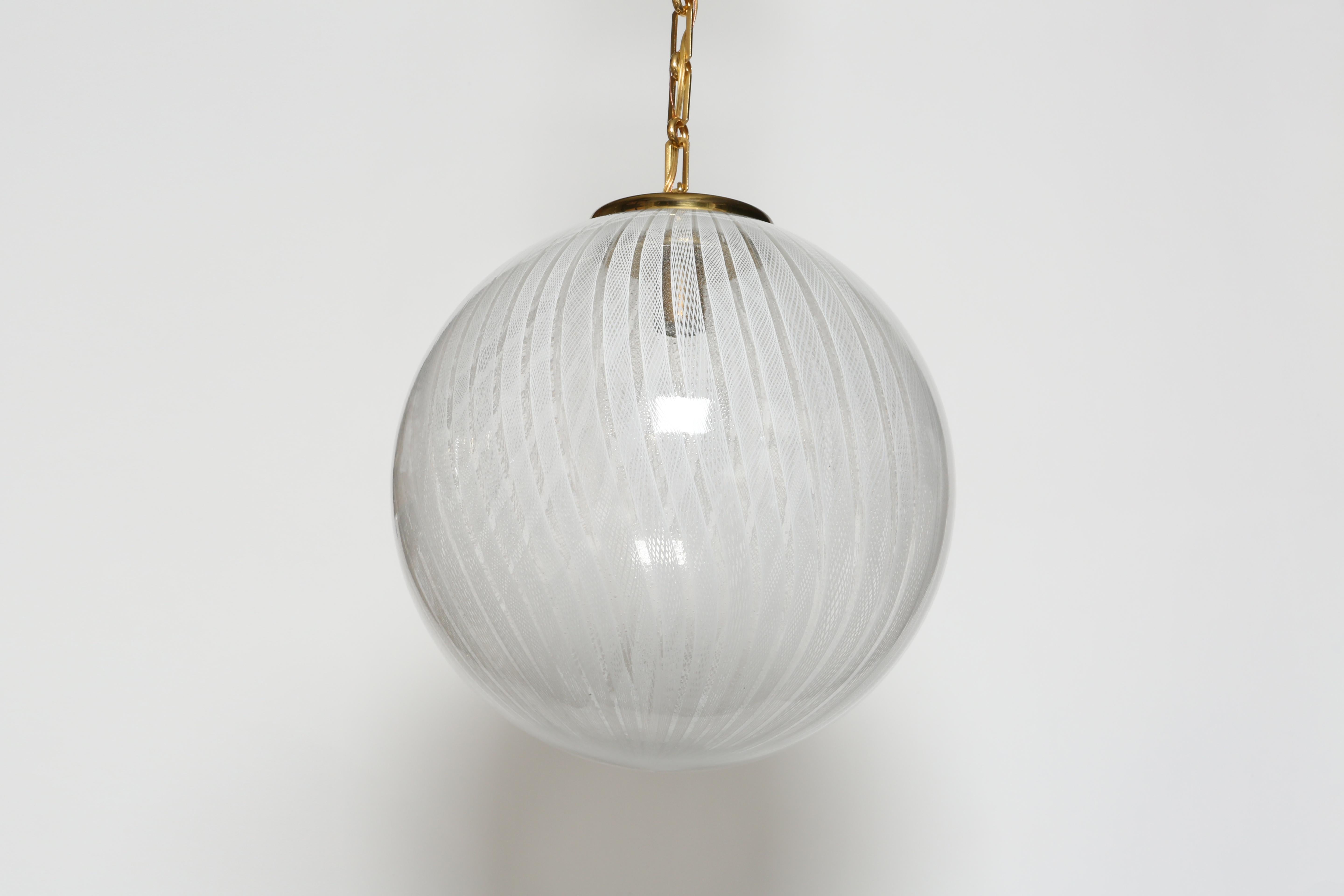 Mid-20th Century Murano Glass Ceiling Pendant in Zanfirico Glass by Venini, Attributed For Sale