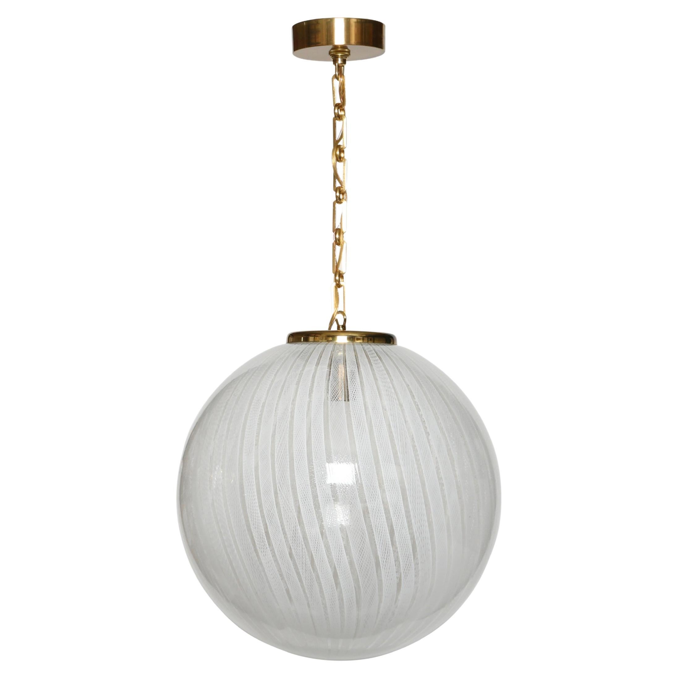 Murano Glass Ceiling Pendant in Zanfirico Glass by Venini, Attributed