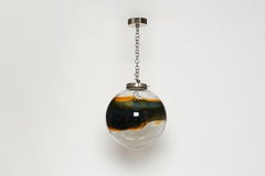 Mid-Century Modern Murano Glass Pendant Light, Chrome & Steel, 1960s