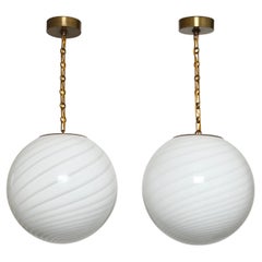 Murano Glass Ceiling Pendant Light, Hand Blown with Brass Finish